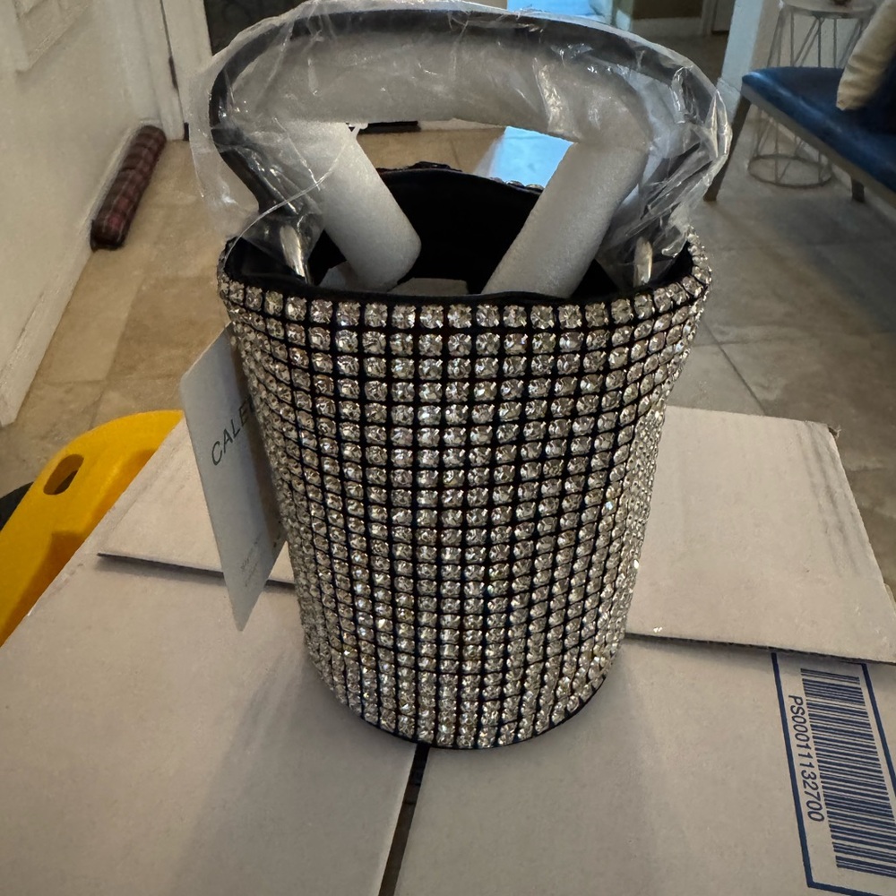 Silver Crystal Embellished Women's Bag. No brand bag. Barrel bag.